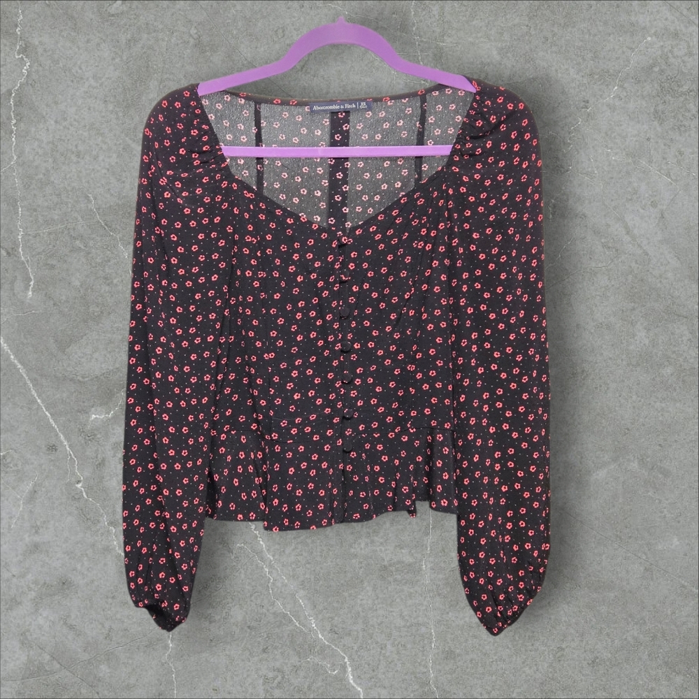 Abercrombie & Fitch Long Sleeve Floral Blouse Sz XS Pink & Black